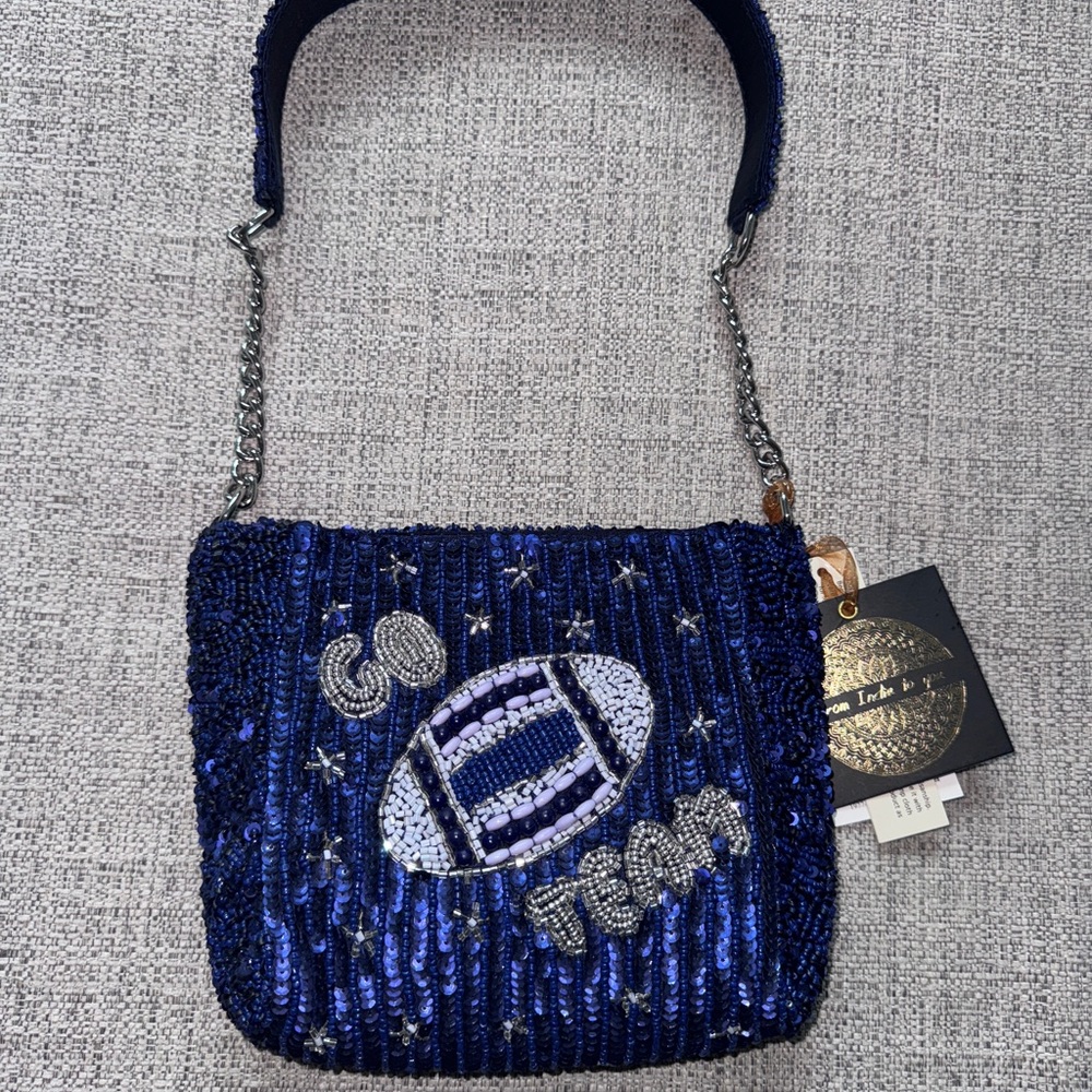 NWT VIRAL Blue Beaded Go Team Bag